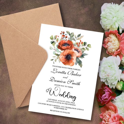 Orange Floral Wedding Invitation