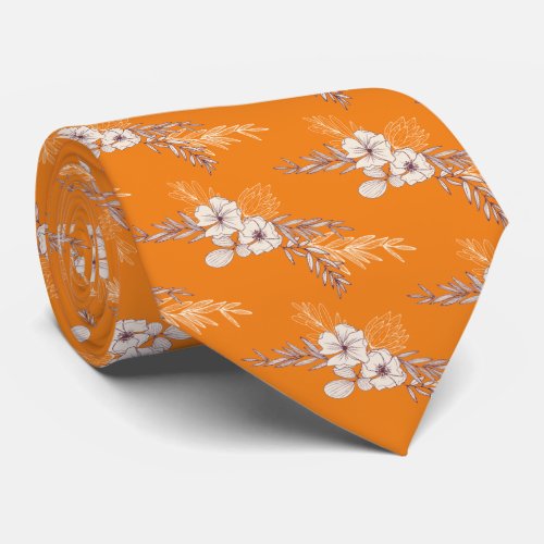 Orange Floral Wedding  Neck Tie