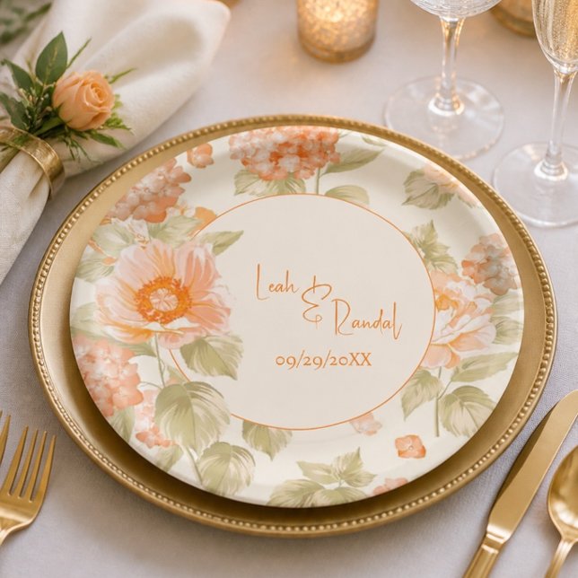 Orange Floral Wedding Paper Plates (Creator Uploaded)