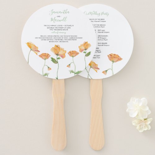 Orange Floral Wedding Program Fan