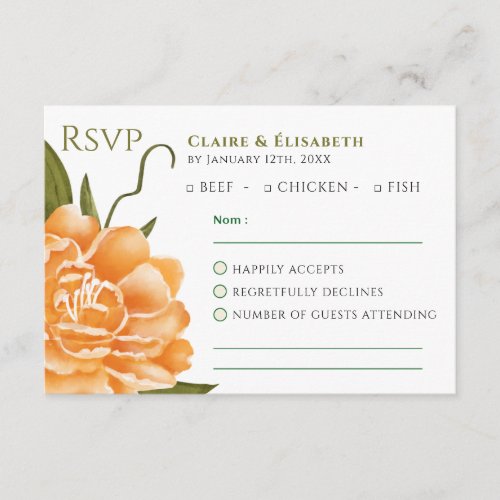 Orange Floral Wedding RSVP Card