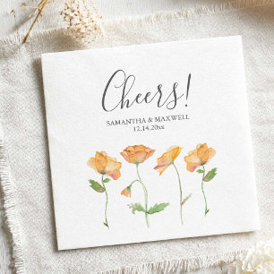 Orange Floral Wedding Theme Custom Cocktail Napkin