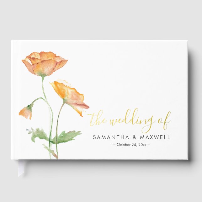 Orange Floral Wedding Theme Foil Guest Book (Front)