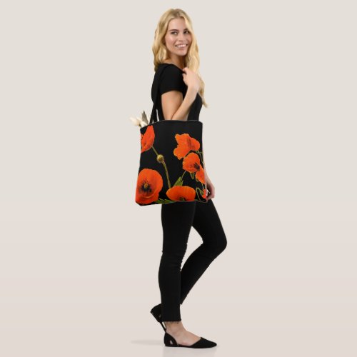 Orange Floral Weddings Gift Custom Color Black Tote Bag