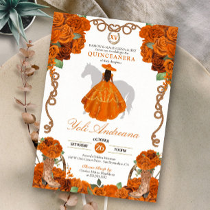 Orange Floral Western Charra Quinceanera Invitation