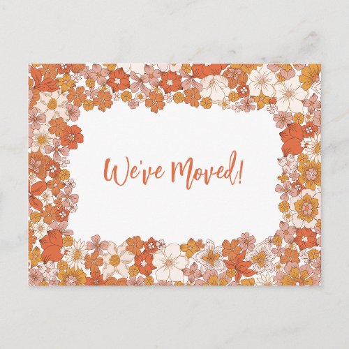 Orange Floral Weve Moved New Home Announcement Postcard