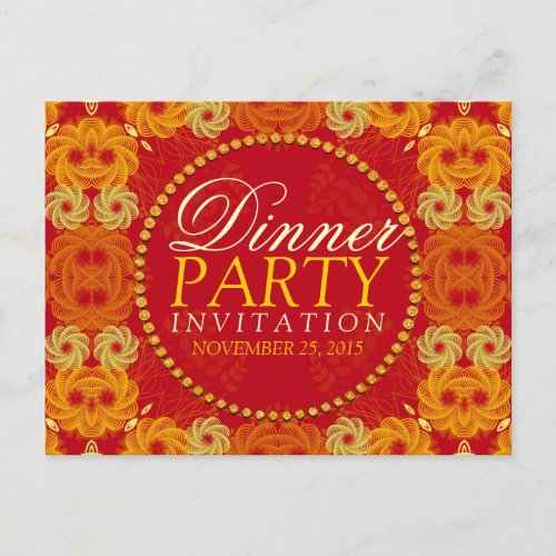 Orange florettes Dinner Party Invite Postcard