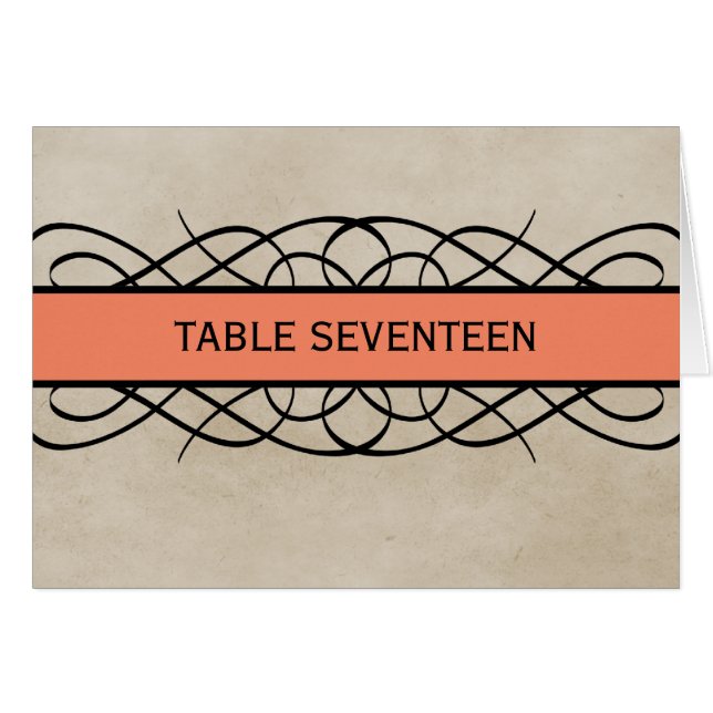 Orange Flourish Border Table Number Card (Front Horizontal)