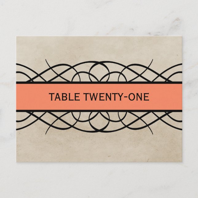 Orange Flourish Border Table Number Postcard (Front)