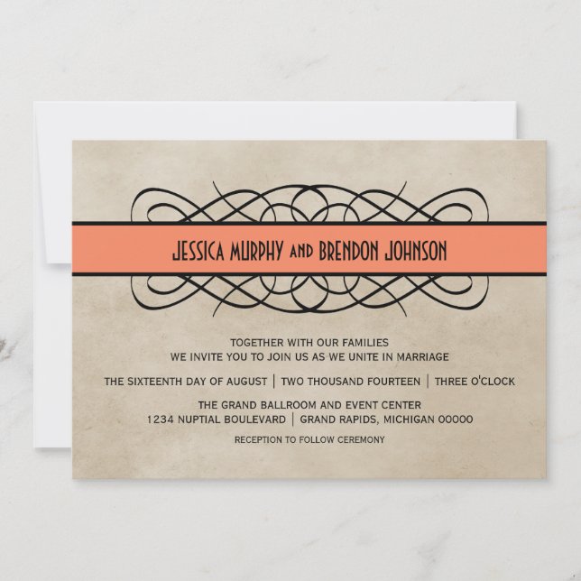 Orange Flourish Border Wedding Invitation (Front)