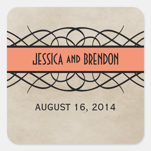 Orange Flourish Border Wedding Stickers (Front)