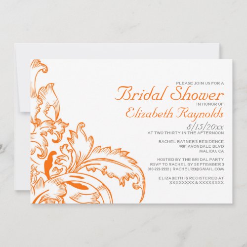 Orange Flourish Bridal Shower Invitations