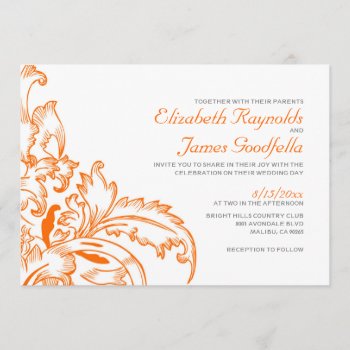 Orange Flourish Wedding Invitations by topinvitations at Zazzle