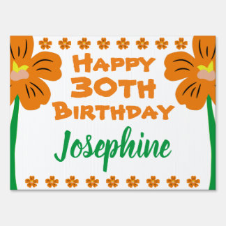 Orange Flower 30th Birthday Party Sign