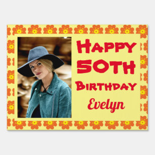 Orange Flower 50th Birthday Photo Sign