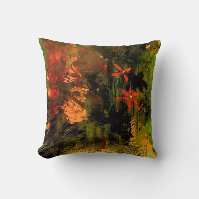 Orange Flower Abstract, Reversible Throw Pillow (Front)