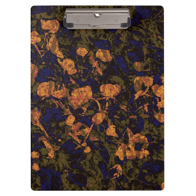 Orange flower against leaf camouflage pattern clipboard (Front)