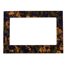Orange flower against leaf camouflage pattern magnetic photo frame