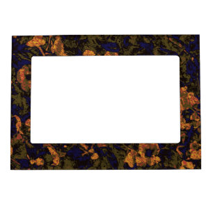 Orange flower against leaf camouflage pattern magnetic photo frame