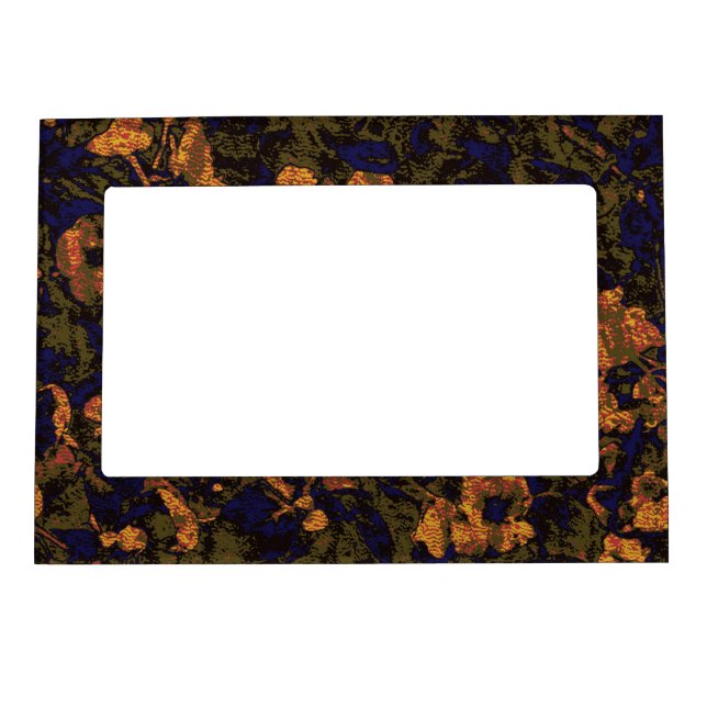 Orange flower against leaf camouflage pattern magnetic photo frame (Front)