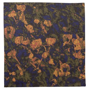 Orange flower against leaf camouflage pattern napkin