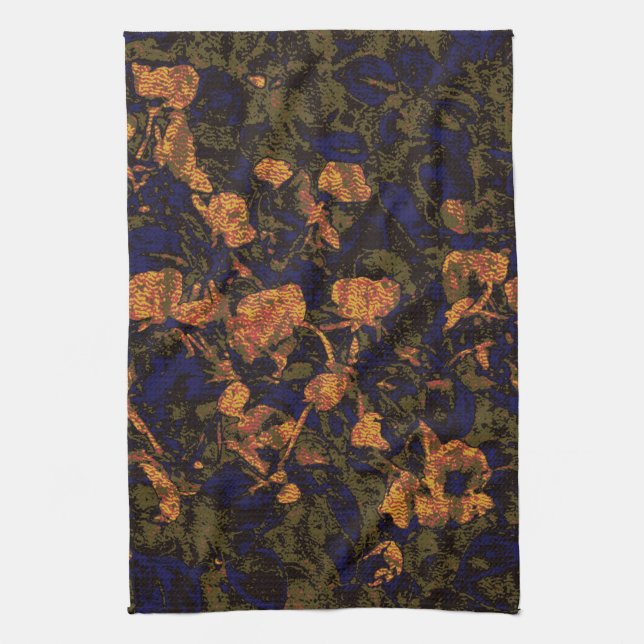 Orange flower against leaf camouflage pattern towel (Vertical)