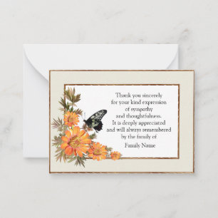 Orange Flower And Butterfly Thank You Cards
