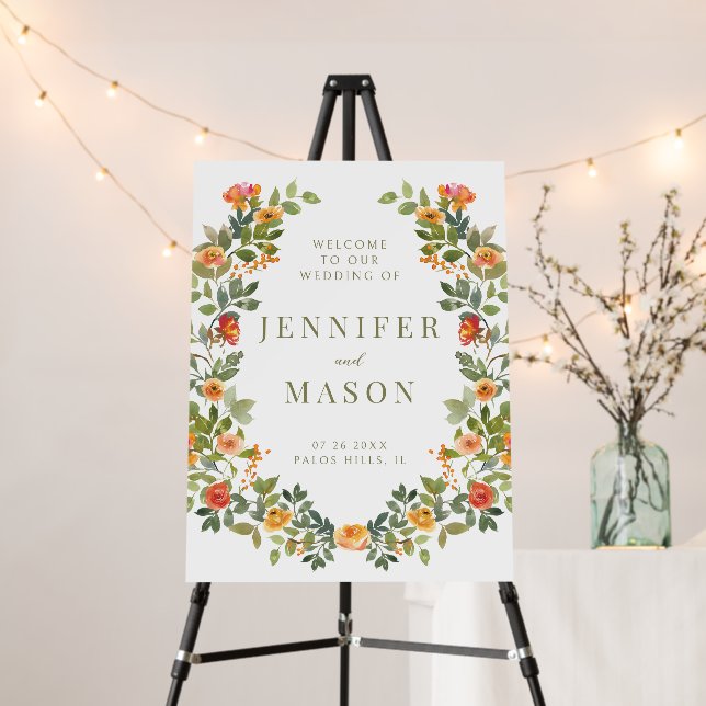 Orange flower boho wedding welcome sign Foam Board (In Situ (Stand))