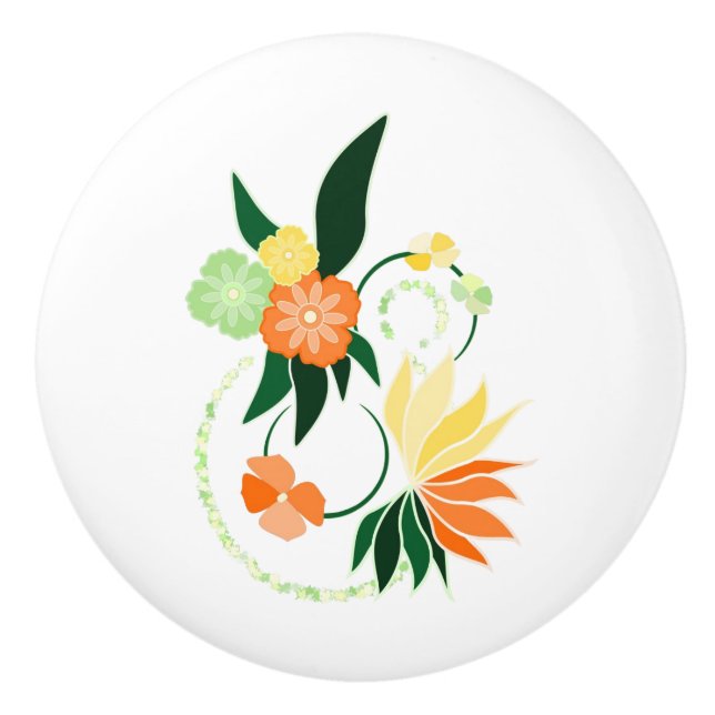 Orange flower ceramic handle knob (Front)