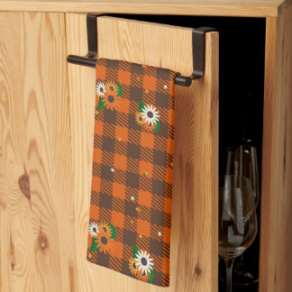 Orange Flower Checker Kitchen Towel
