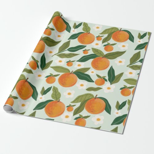 Orange Flower Citrus Clementine Wrapping Paper