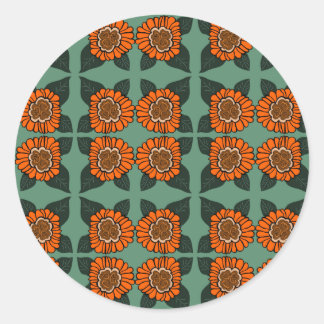 Orange flower classic round sticker