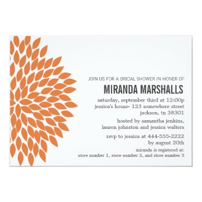 Orange Flower Design Bridal Shower Invitations