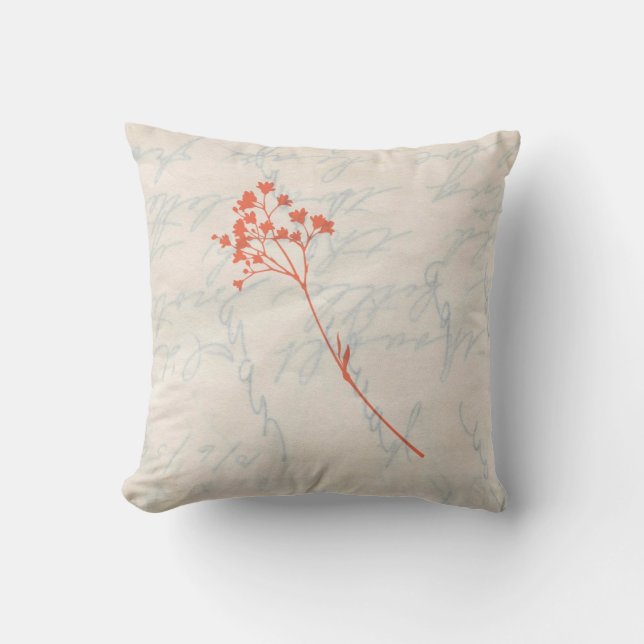 Orange Flower Designed Throw Pillow (Front)