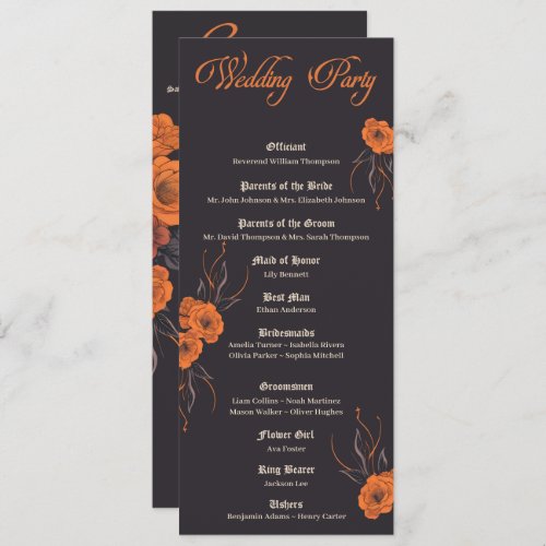 Orange flower gothic minimalist Wedding program