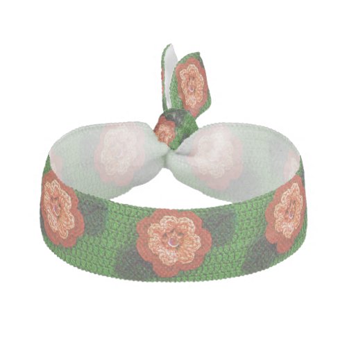 Orange Flower Green Crochet Print Stretch Bracelet Hair Tie