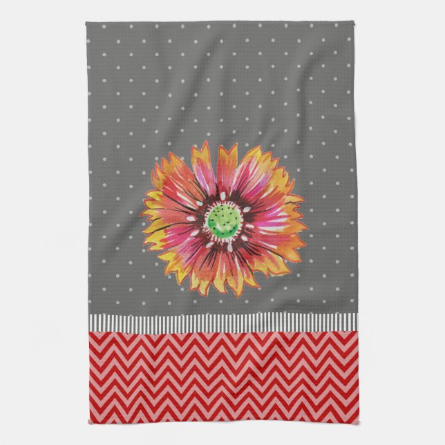 Orange Flower Grey Red Tendy Kitchen Towel (Vertical)