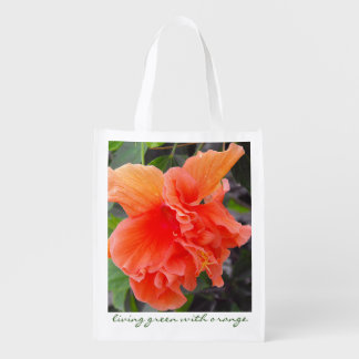 Orange Flower Grocery Bag