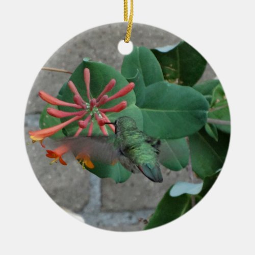 orange flower hummingbird ceramic ornament