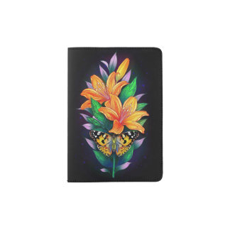 Orange flower in black starry background  passport holder
