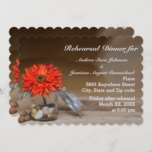 Orange Flower in Mason Jar Rehearsal Dinner Invitation