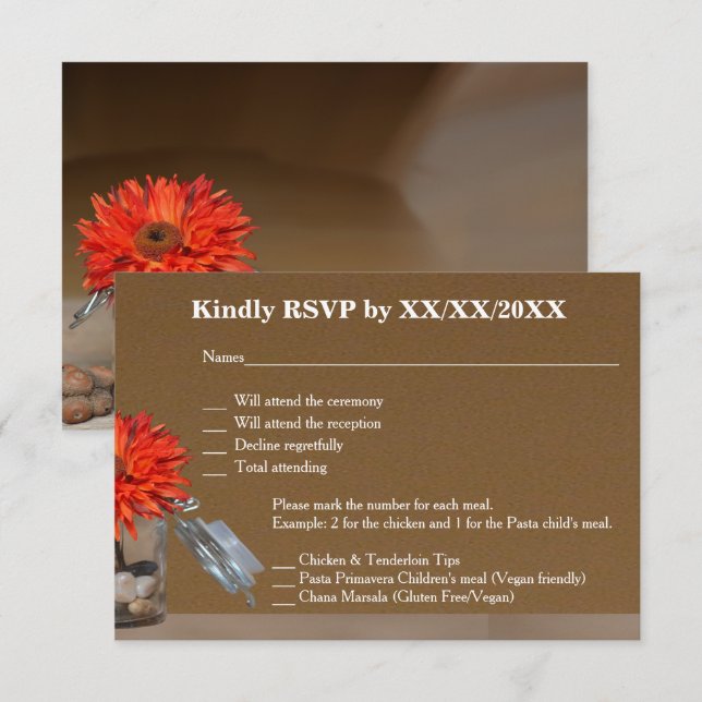 Orange Flower in Mason Jar RSVP & Menu Card (Front/Back)