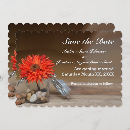 Orange Flower in Mason Jar Save the Date Invitation