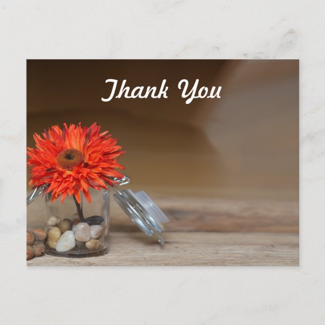 Orange Flower in Mason Jar Thank You Postcard (Front)