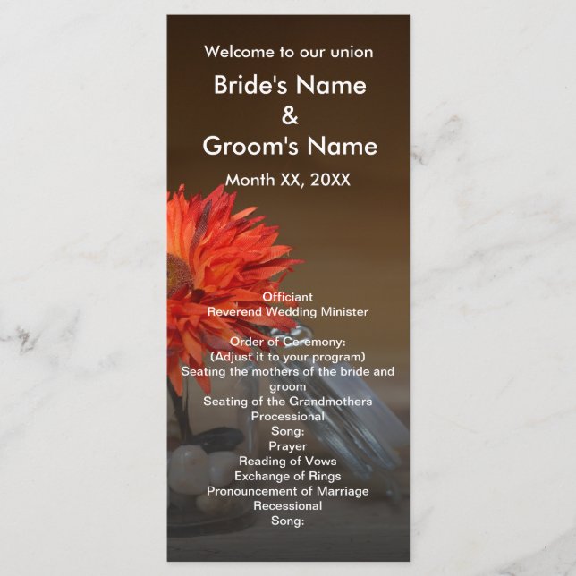 Orange Flower in Mason Jar Wedding Program (Front)