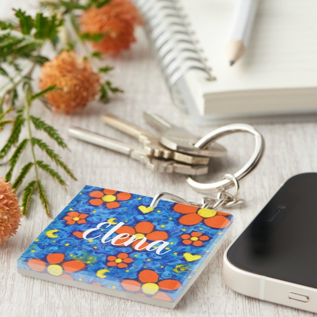 Orange Flower In Water    Keychain (Front Right)