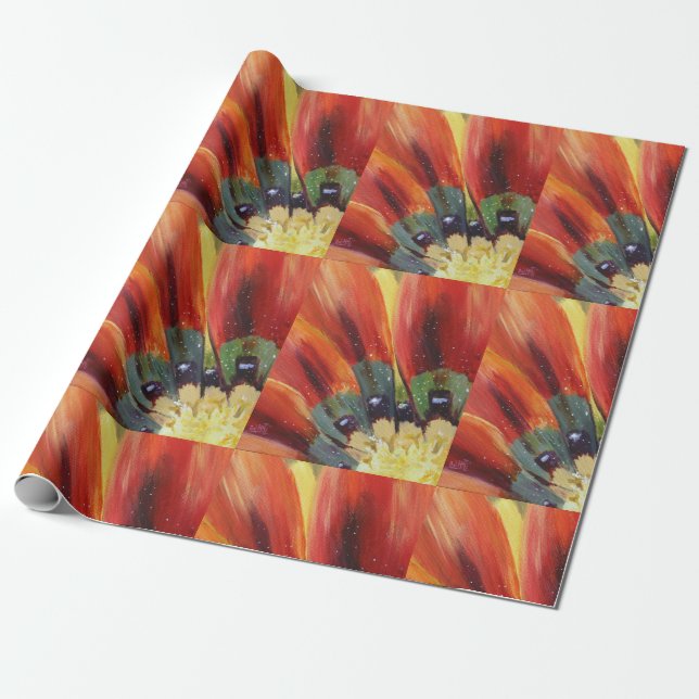 Orange Flower Leaves Matte Wrapping Paper (Unrolled)