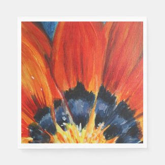 Orange Flower Leaves Painting Paper Napkin