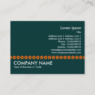 Orange Flower Line - Dark Jade Green Business Card