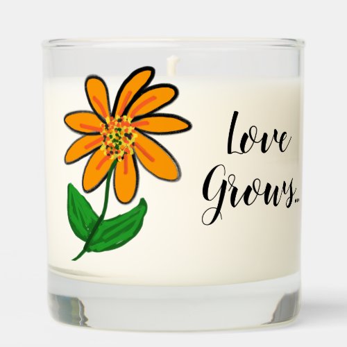 Orange Flower Love Grows Typography Scented Candle